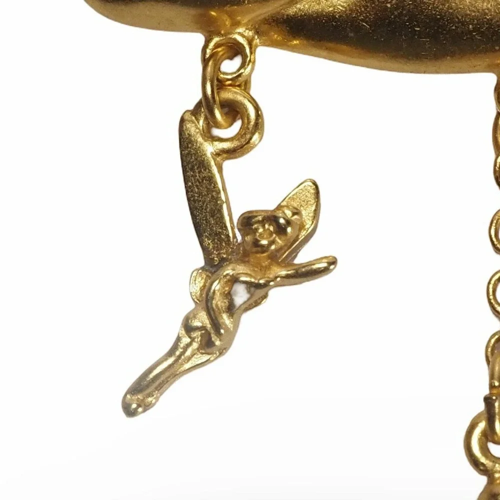 Disney Peter Pan Brooch Pin Womens OS Gold‎ Plated Wendy Tinkerbell Cloud Dangle